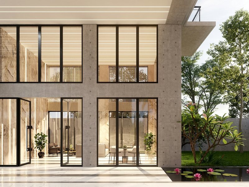 Grande baie vitrée d'une maison moderne à Bruxelles