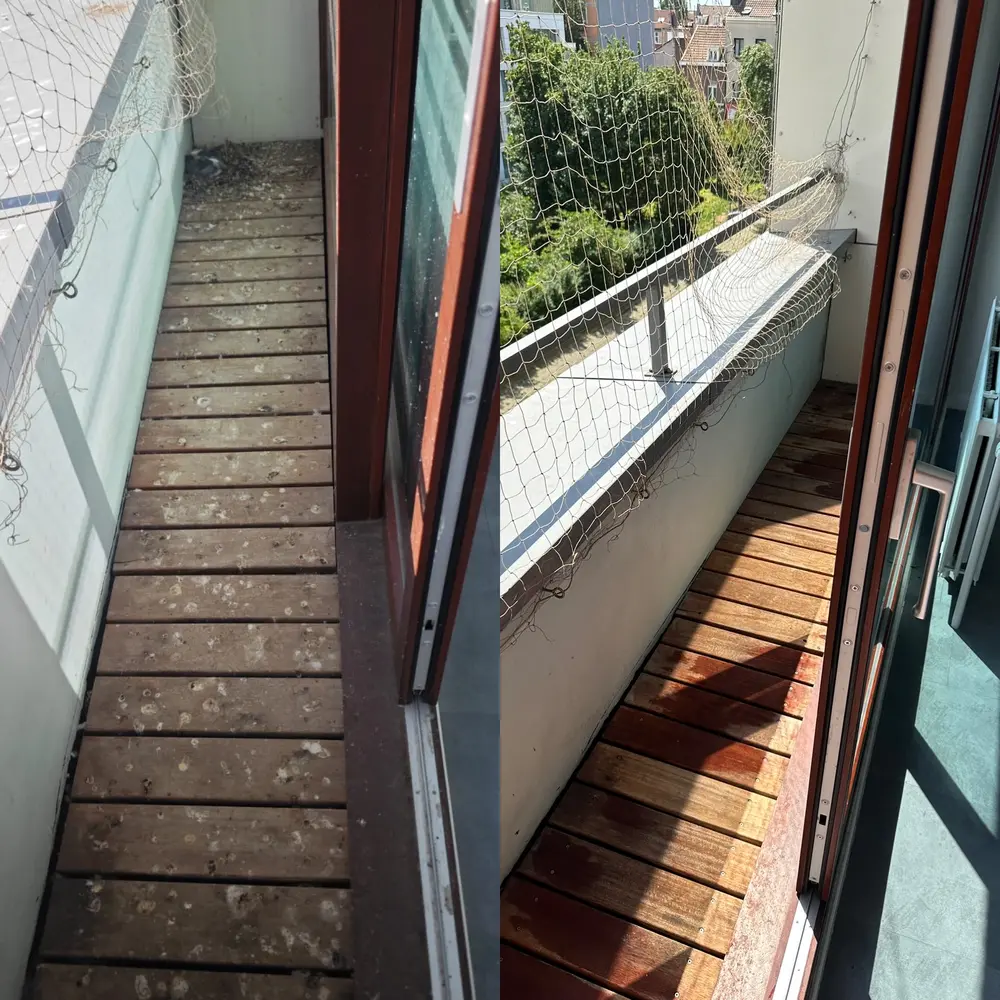 Terrasse en bois nettoyée à Jette, avant/après traitement